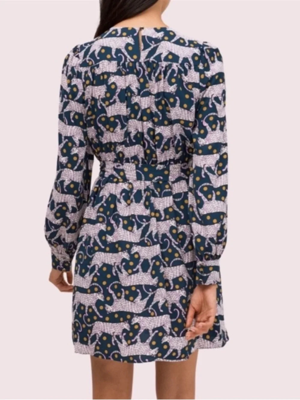 Kate Spade Panther Dot Mini Dress Puff Sleeves Tie Belt Funky Animal Print S